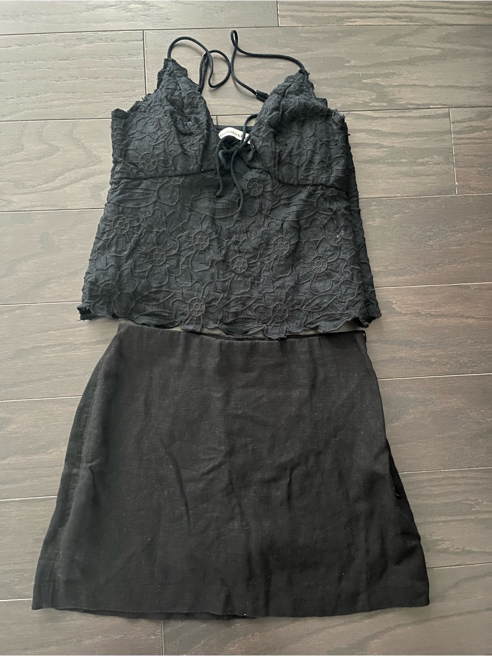 Abercrombie Black Lace Crop Cami and Mini Skirt Set
